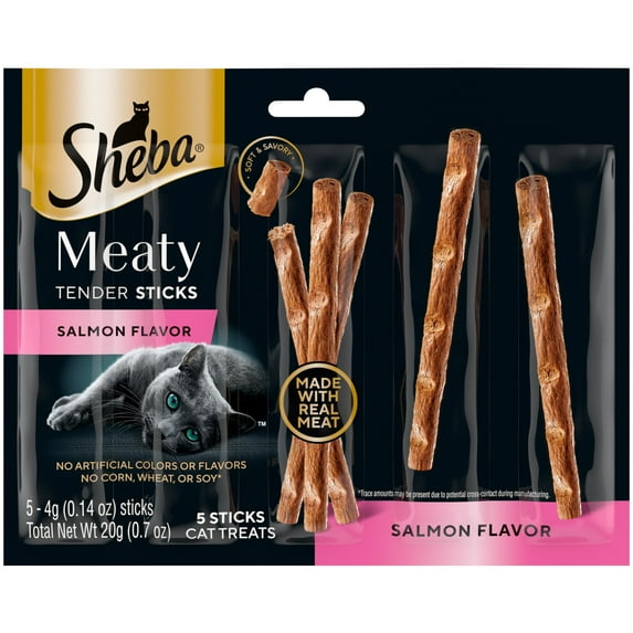 (6 pack) Sheba Meaty Tender Sticks Salmon Flavor Cat Treats, 0.14 oz., 5 Count