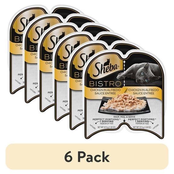 (6 pack) Sheba Perfect Portions Bistro Adult Wet Cat Food, Chicken in Alfredo Sauce Entree, 2.6 oz Twin-Pack Tray