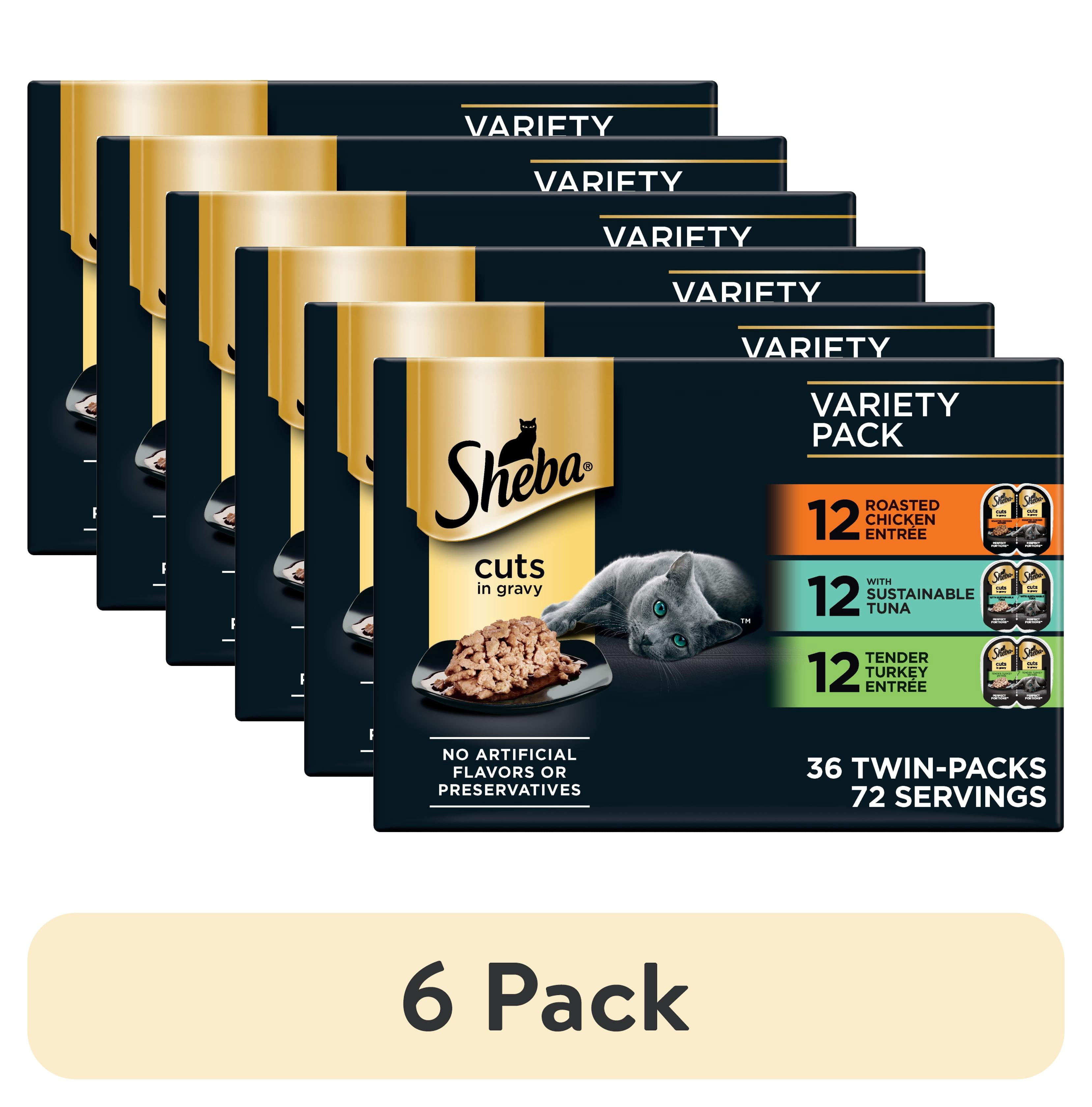 (6 pack) Sheba Perfect Portions Variety Pack Cuts In Gravy Cat Food, 2.6 Oz Twin-Pack Trays (36 Count)
