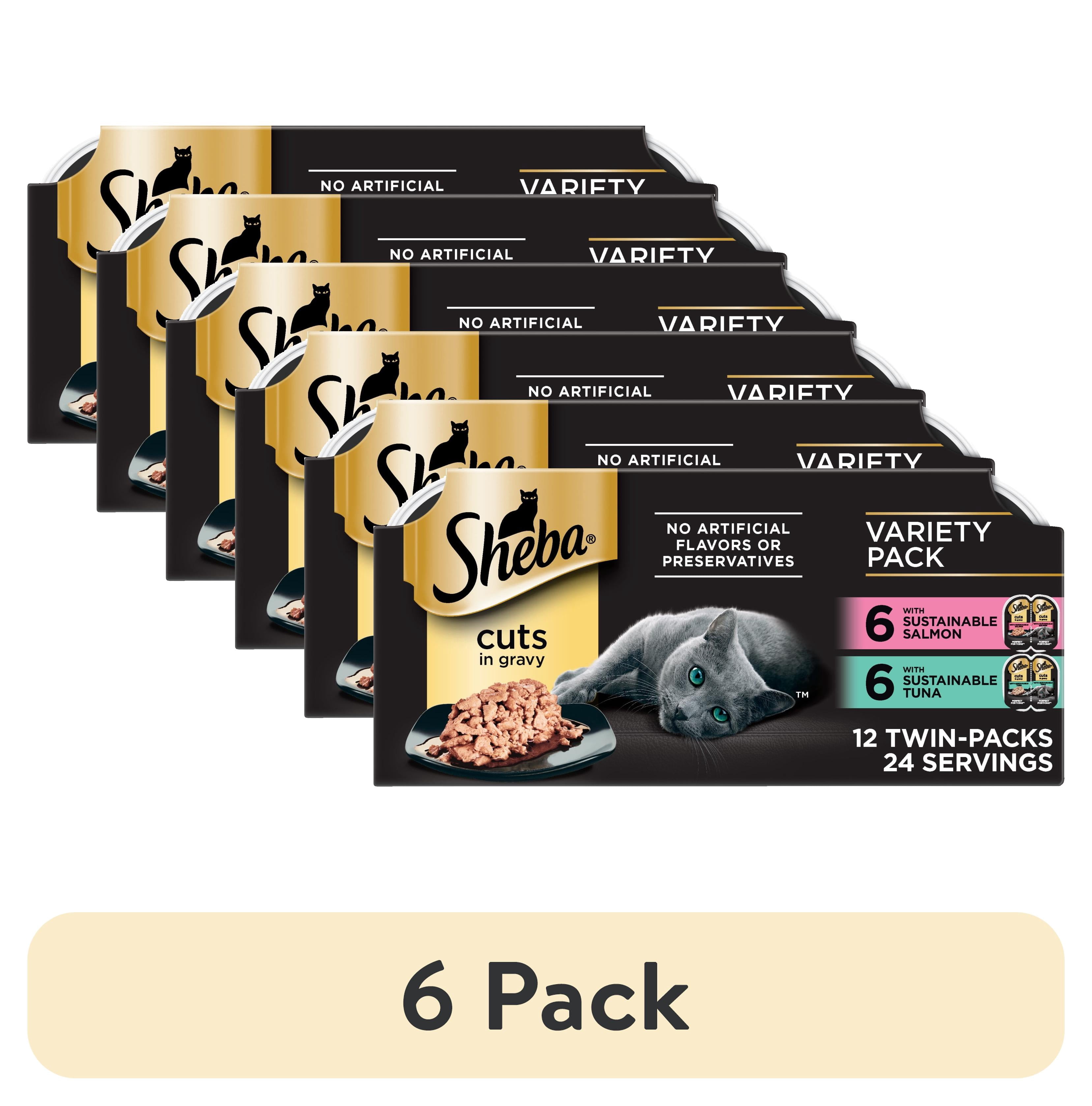(6 pack) Sheba Perfect Portions Variety Pack Cuts In Gravy Wet Cat Food, Twin-Pack Trays, 2.6 Oz, 12 Count