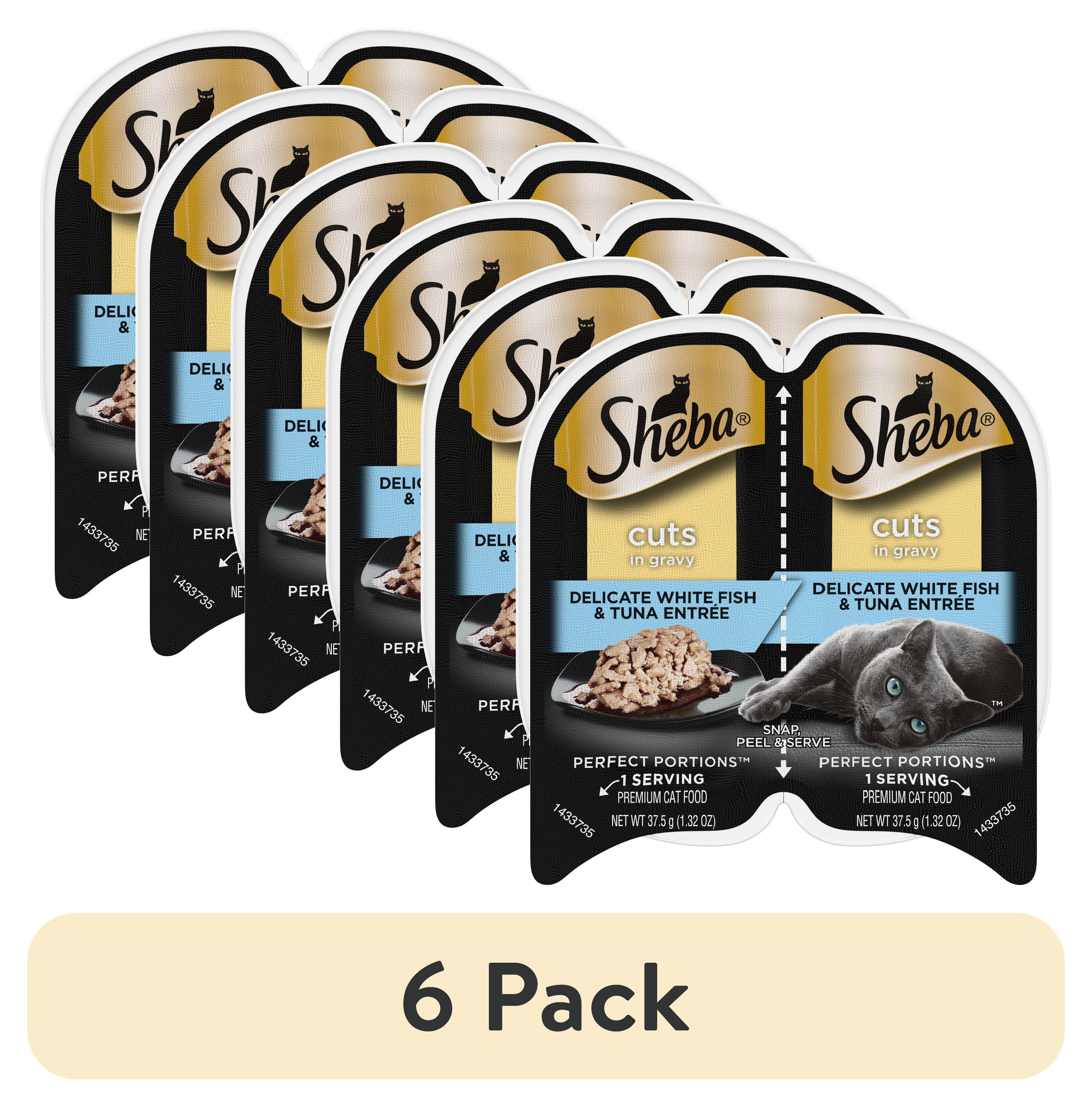 (6 pack) Sheba Perfect Portions White Fish & Tuna Cuts In Gravy Cat Food, 2.6 Oz Twin-Pack Trays