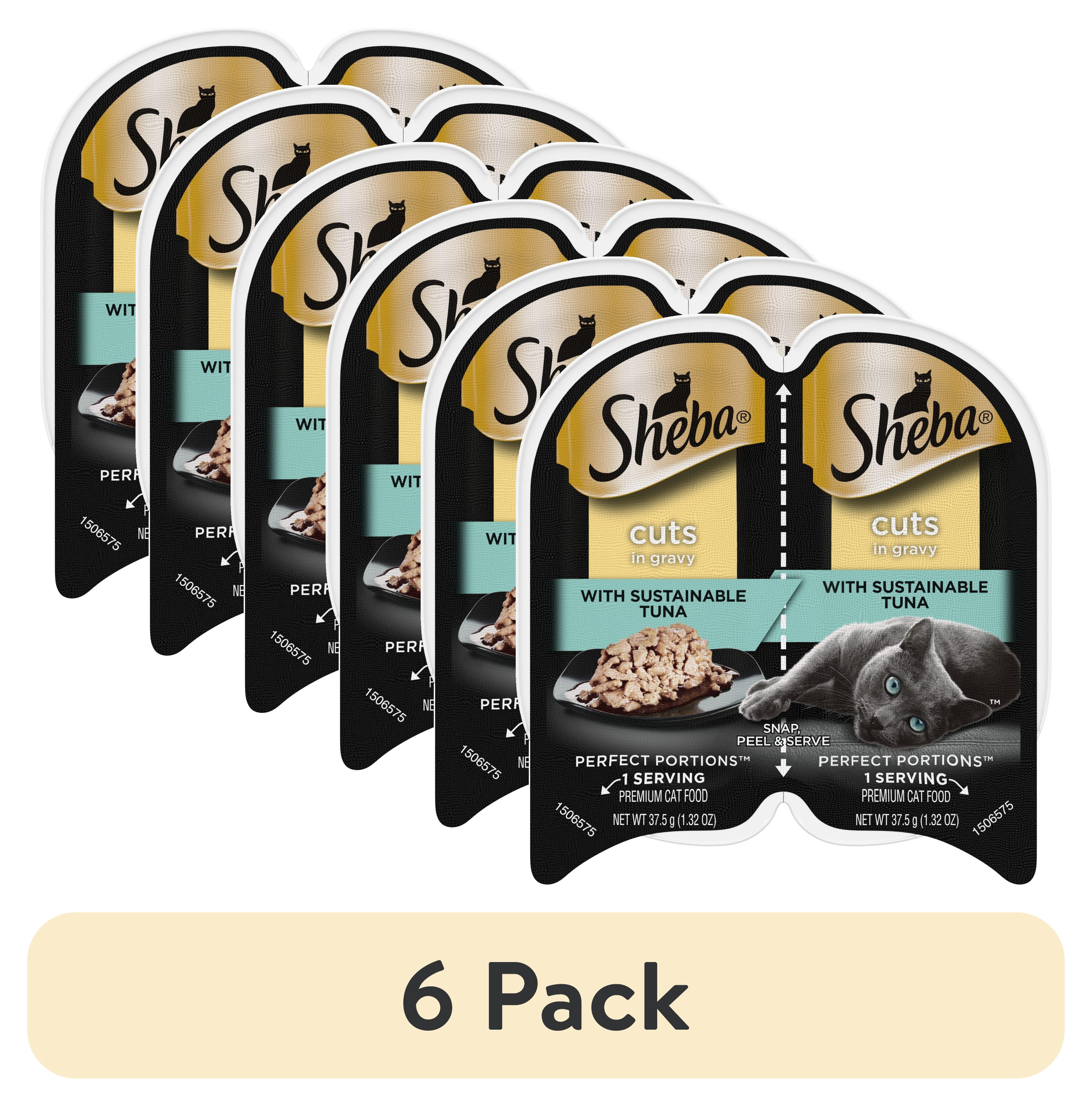 (6 pack) Sheba Perfect Portions Twin-Pack Tray Wet Cat Food Cuts in Gravy with Sustainable Tuna 2.6 oz