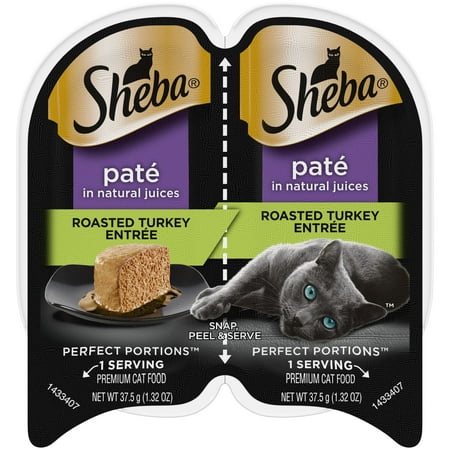 (6 pack) Sheba Wet Cat Food Pate, Roasted Turkey Entree, 2.6 oz Perfect Portions Twin Pack Tray