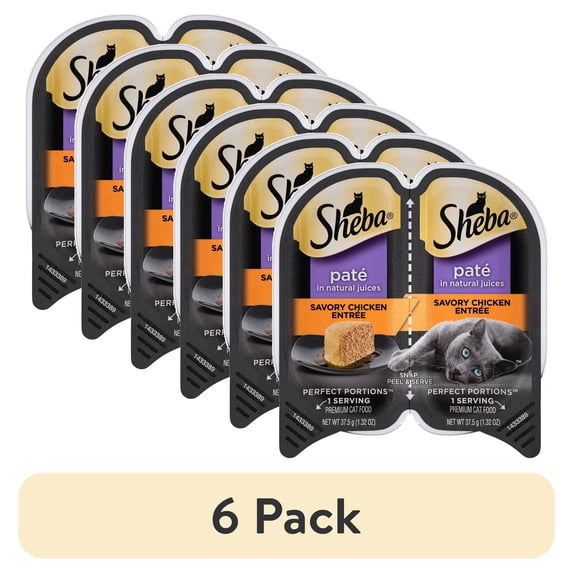 (6 pack) Sheba Wet Cat Food Pate, Savory Chicken Entree, 2.6 oz Perfect Portions Twin Pack Tray