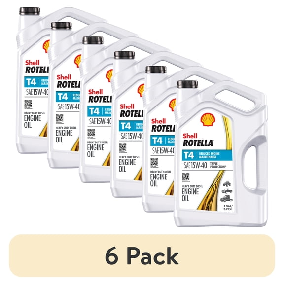 (6 pack) Shell Rotella T4 Triple Protection 15W-40 Diesel Engine Oil, 1 Gallon
