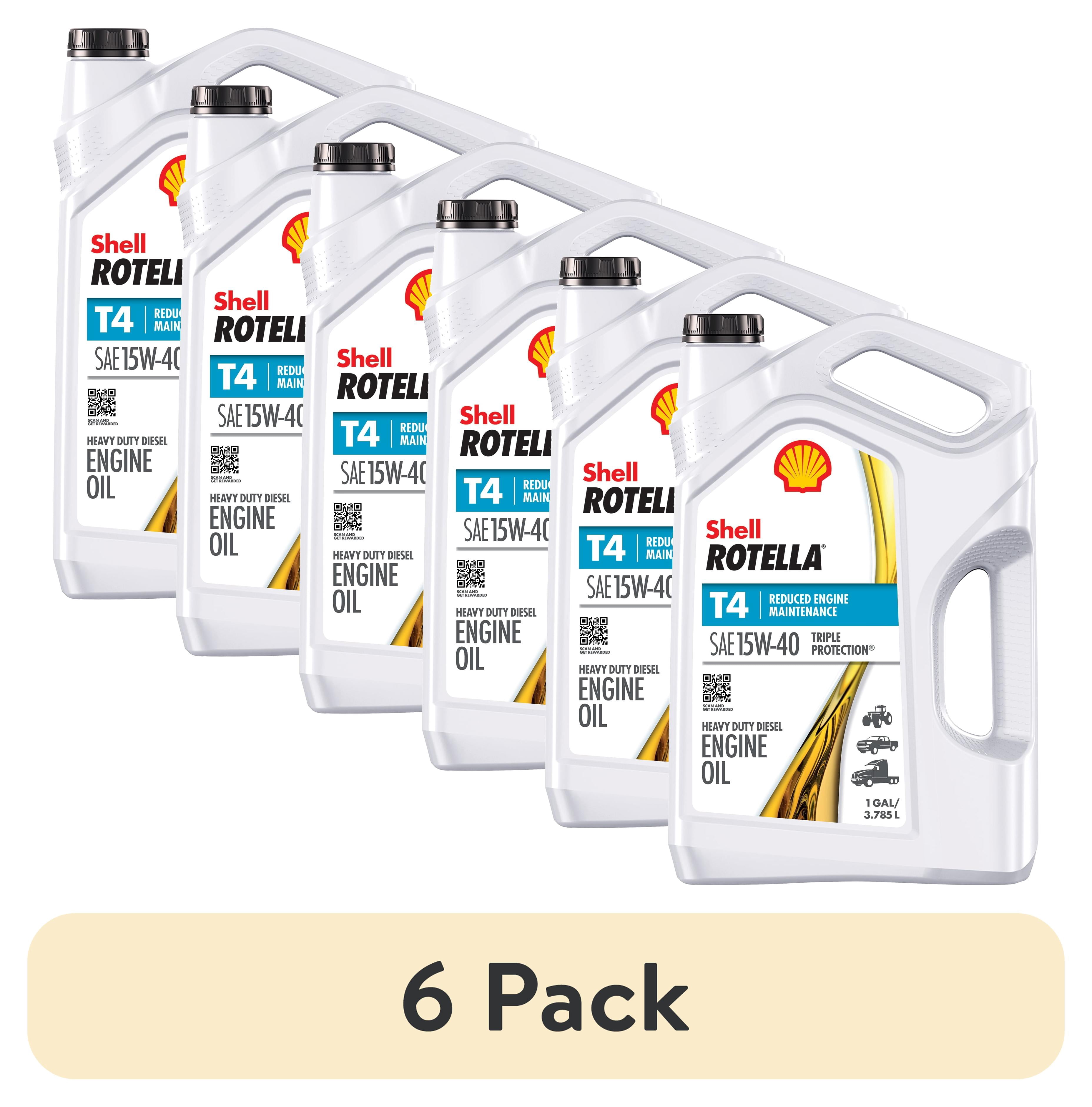 (6 pack) Shell Rotella T4 Triple Protection 15W-40 Diesel Engine Oil, 1 Gallon