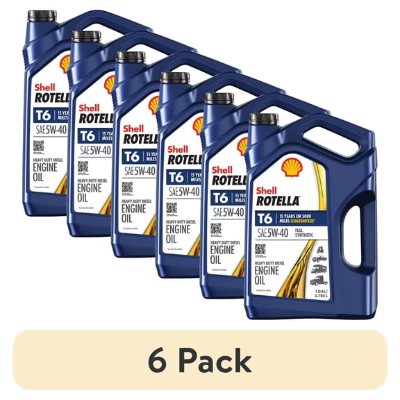 (6 pack) Shell Rotella T6 Full Synthetic 5W-40 Diesel Engine Oil, 1 Gallon