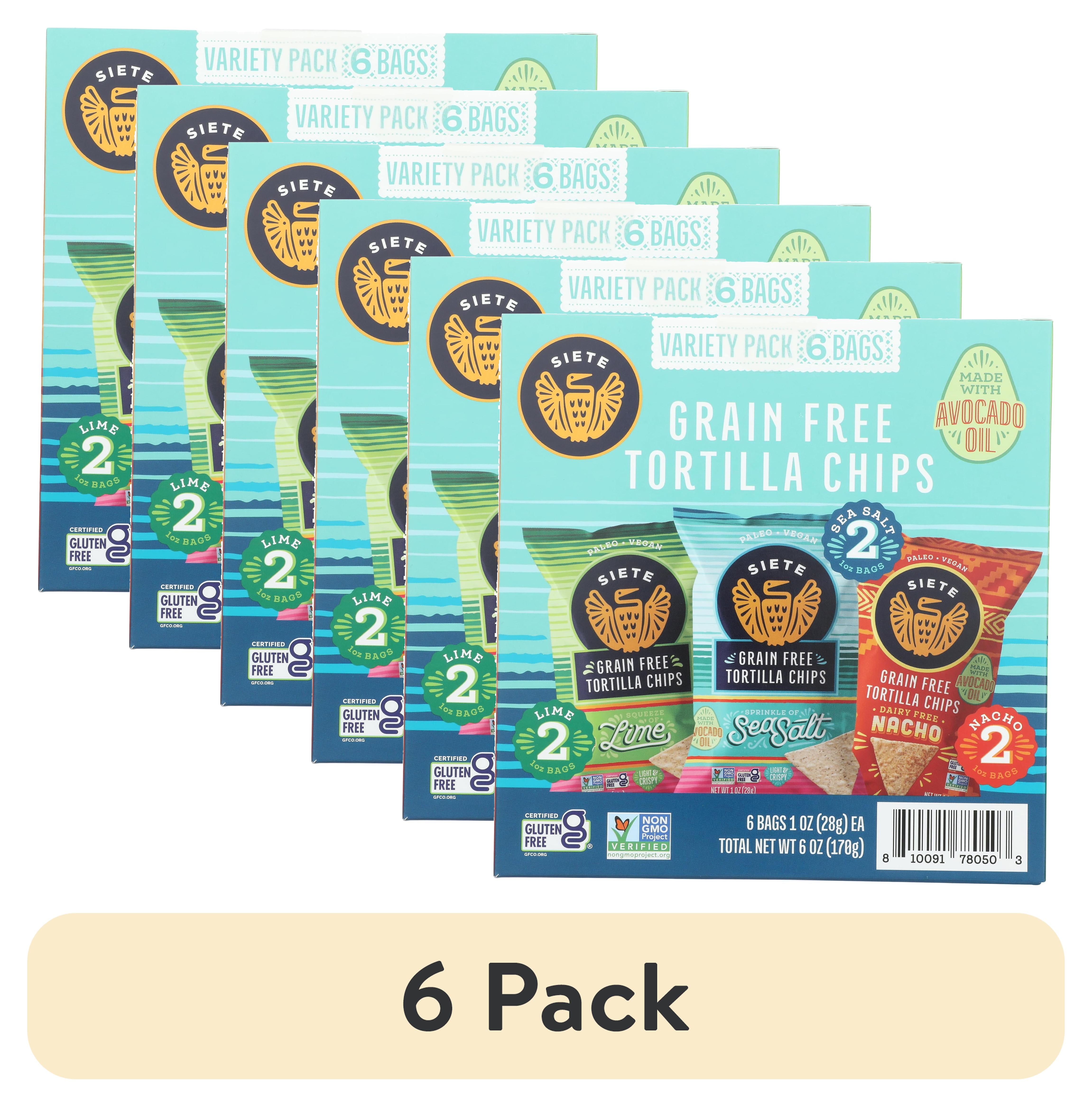 (6 pack) Siete Family Foods Tortilla Chip Variety Pack, 6 Pack