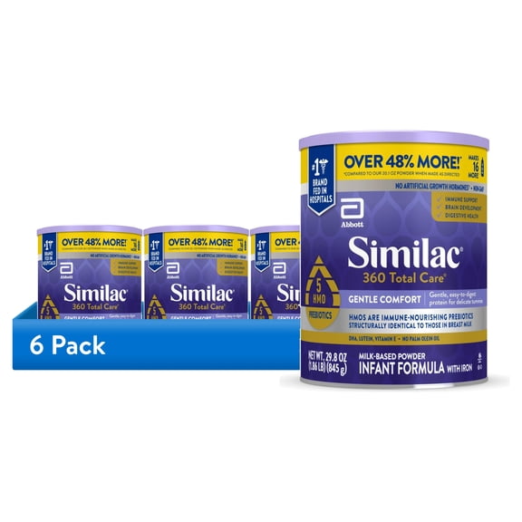 (6 pack) Similac 360 Total Care Gentle Comfort Powder Baby Formula, 29.8-oz Can