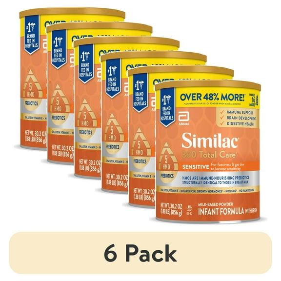 (6 pack) Similac 360 Total Care Sensitive Baby Formula Powder, Has 5 HMO Prebiotics, 30.2-oz Tub