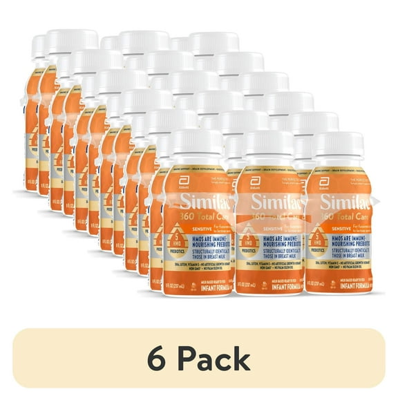 (6 pack) Similac 360 Total Care Sensitive Ready-to-Feed Baby Formula, Has 5 HMO Prebiotics, 8-fl-oz Bottle, Pack of 6