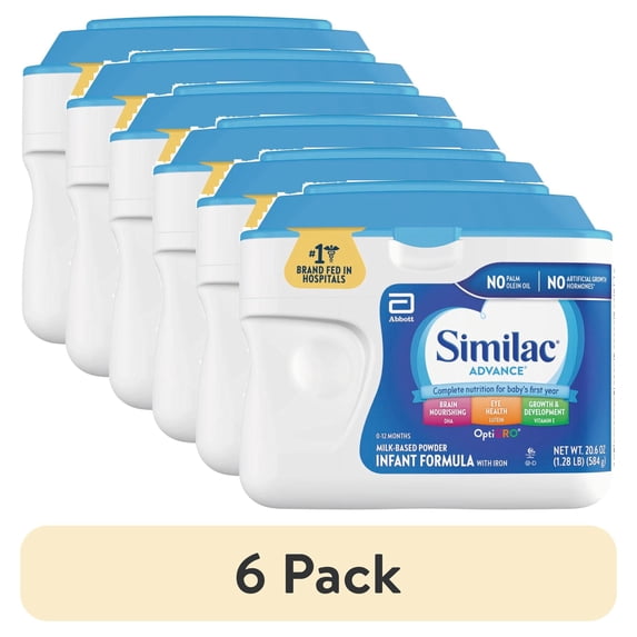 (6 pack) Similac Advance Powder Baby Formula With Iron, Has DHA & Lutein, 20.6-oz Tub