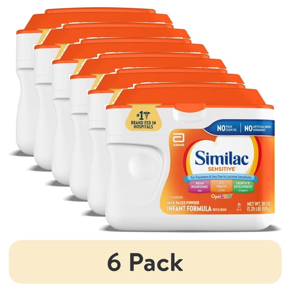 (6 pack) Similac Sensitive Powder Baby Formula, 20.1-oz Tub