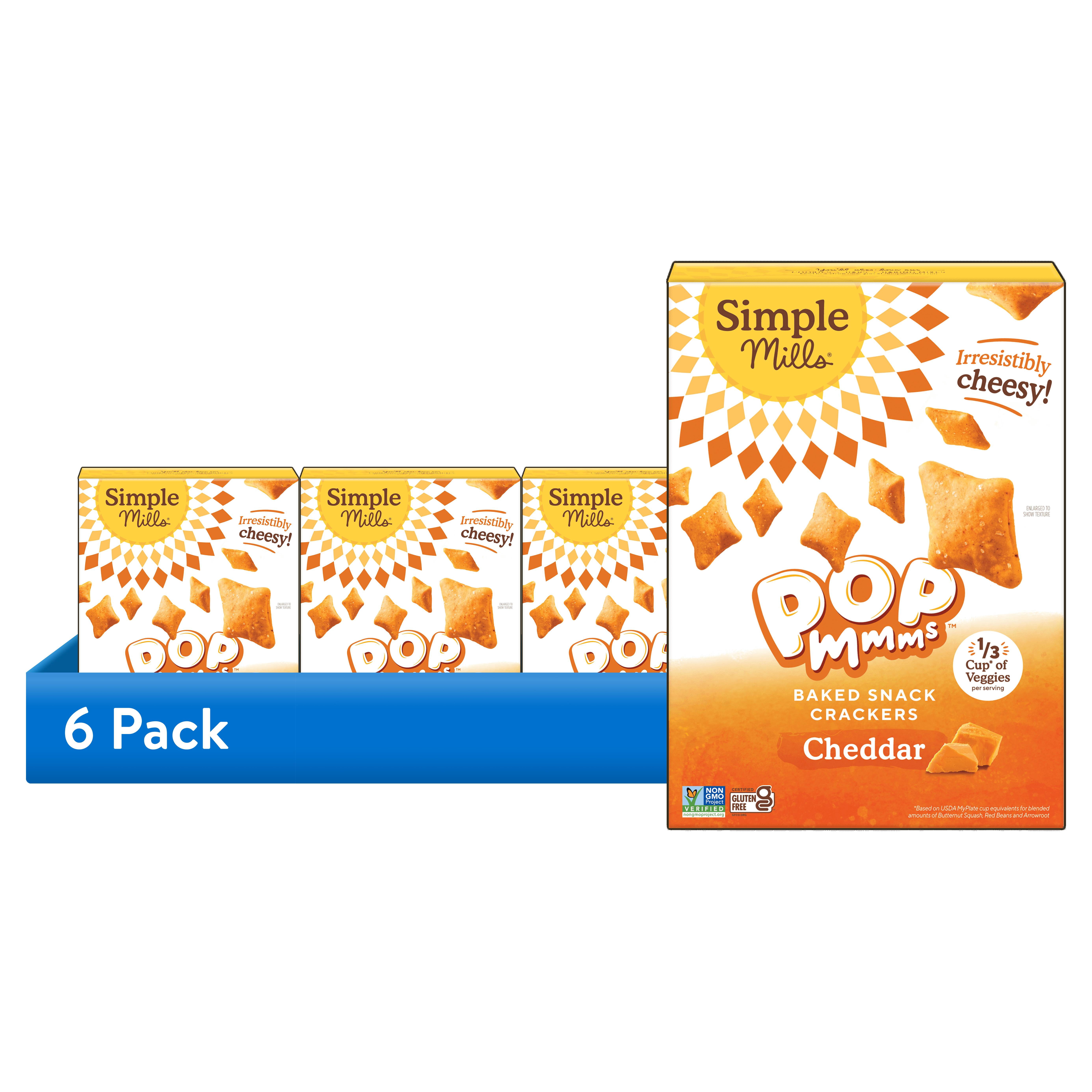 (6 pack) Simple Mills Cheddar Pop Mmms, Gluten Free Baked Snack Crackers, 4 oz Box