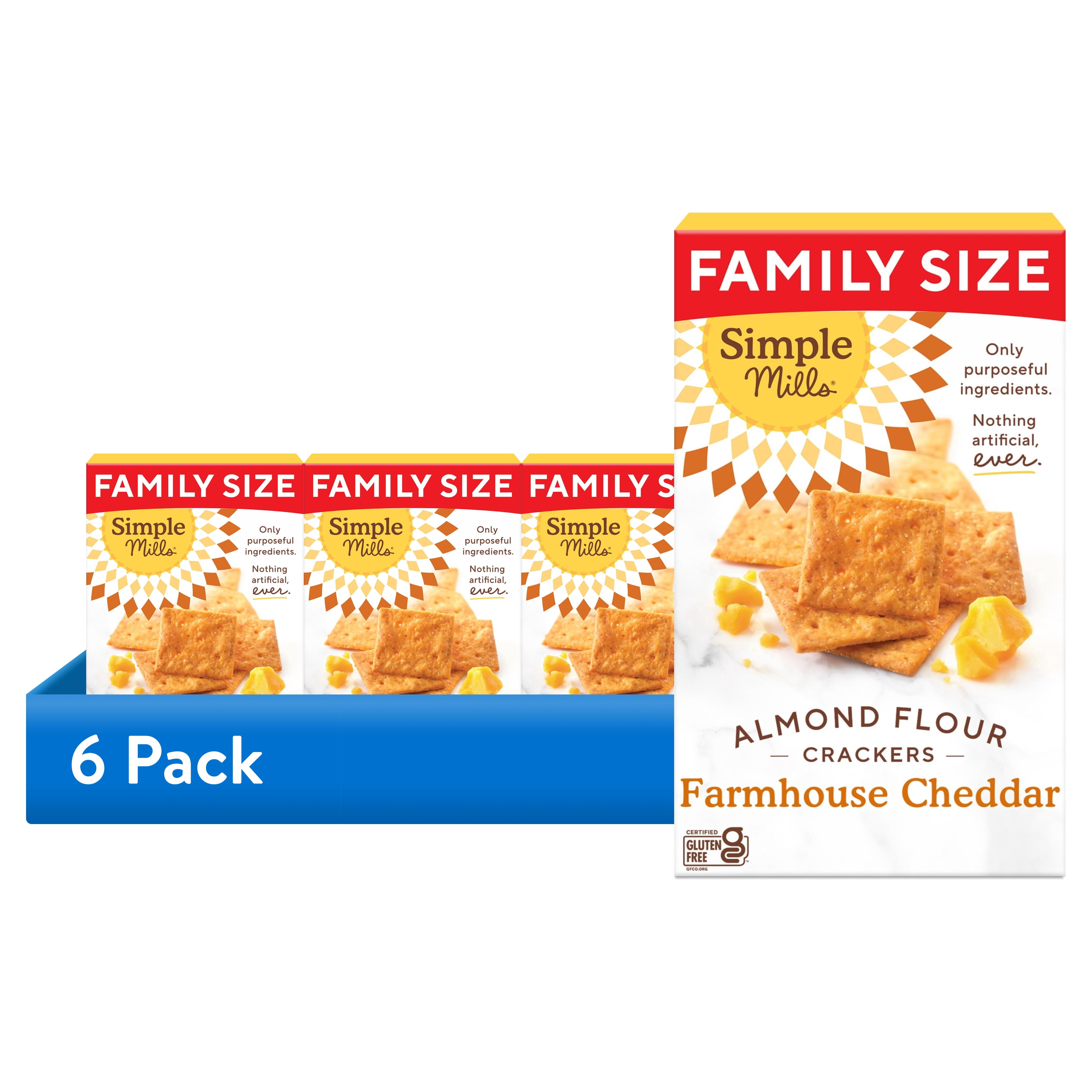(6 pack) Simple Mills Farmhouse Gluten Free Cheddar Almond Flour Crackers, 7 oz