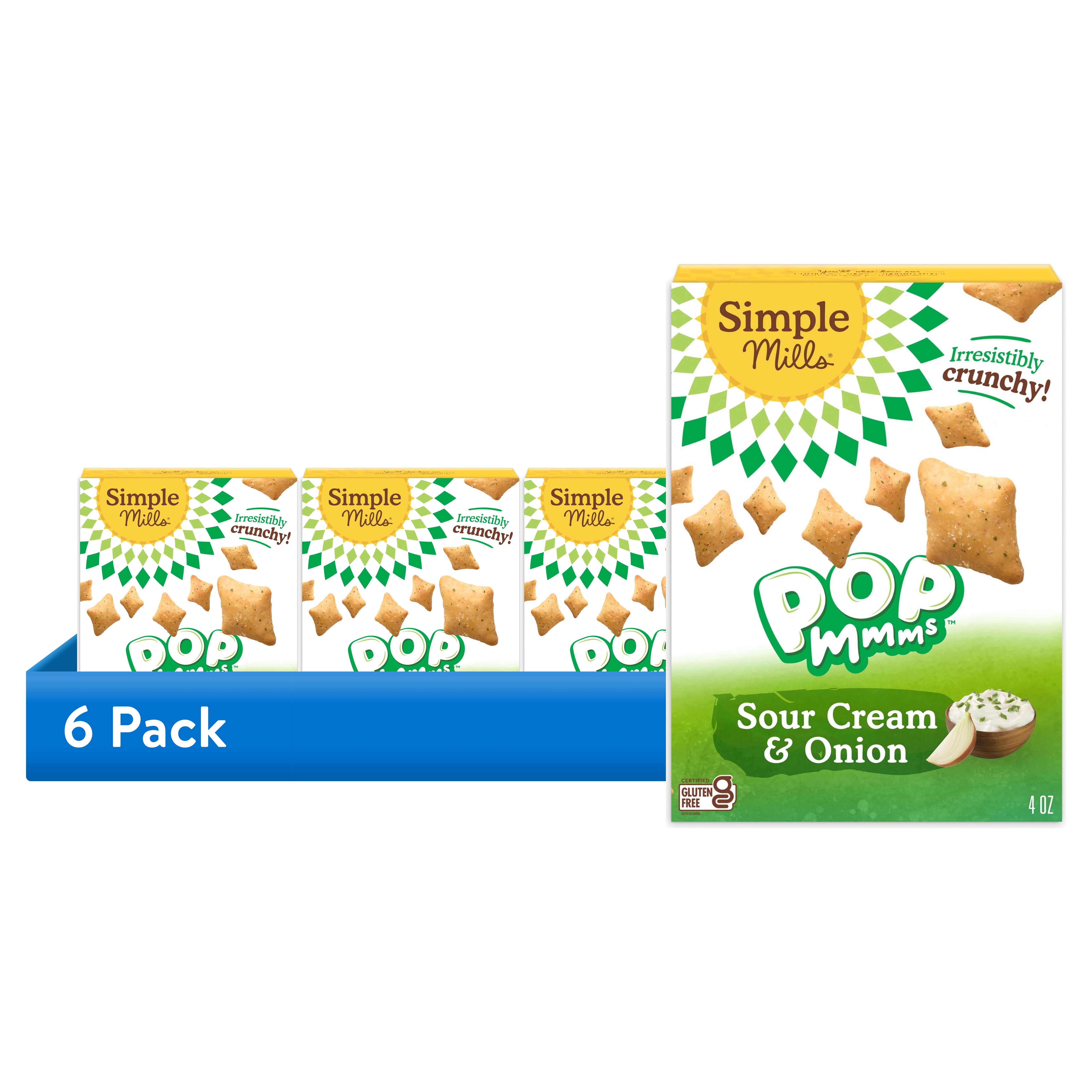 (6 pack) Simple Mills Pop Mmms Sour Cream and Onion Baked Snack Crackers, 4 oz