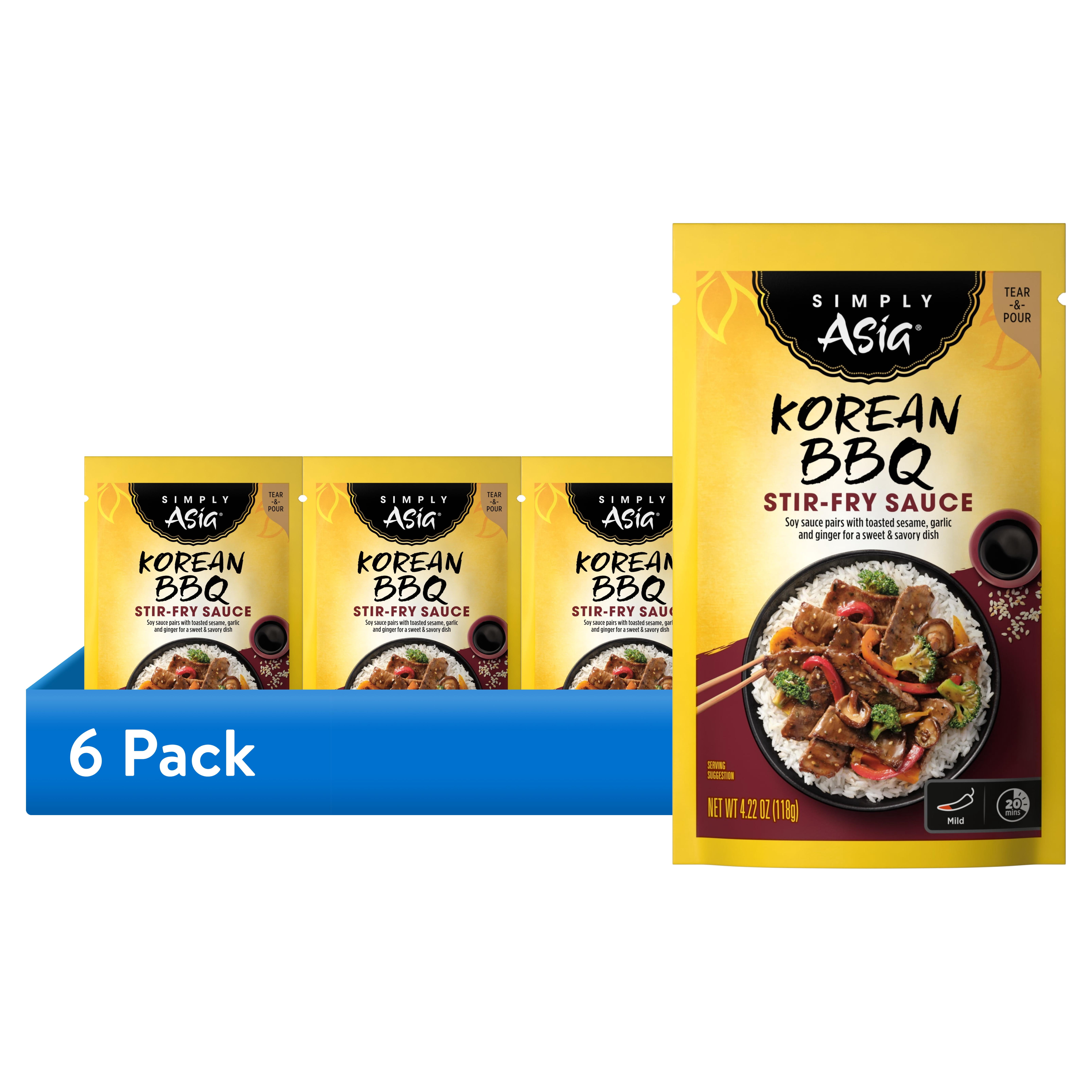 (6 pack) Simply Asia Korean BBQ Stir-Fry Sauce, 4.22 oz Pouch
