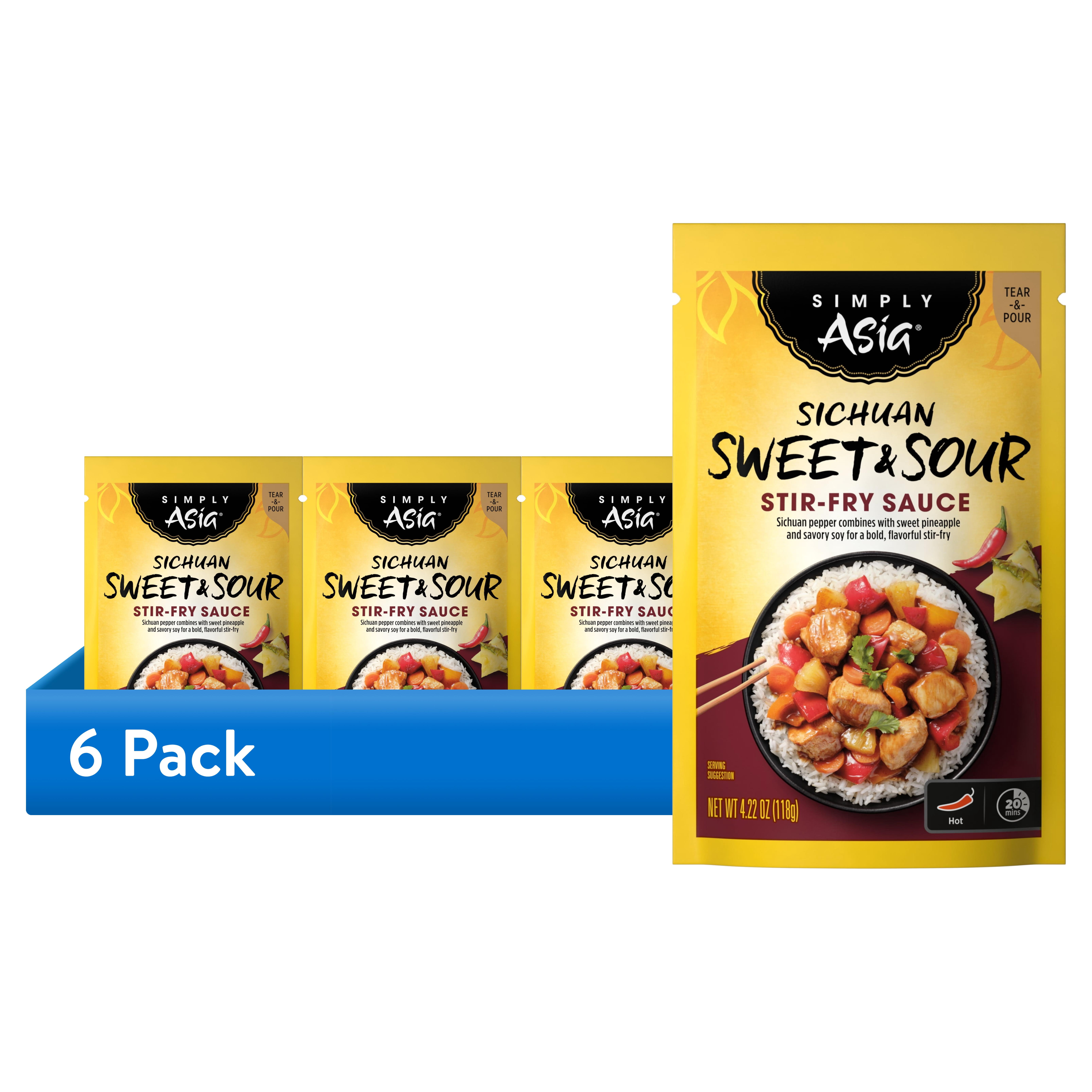 (6 pack) Simply Asia Sichuan Sweet & Sour Stir-Fry Sauce, 4.22 oz Pouch