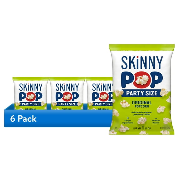 (6 pack) Skinnypop Gluten Free Original Popcorn, 8.0 oz Family Size Bag, Skinny Pop, Popcorn Snacks