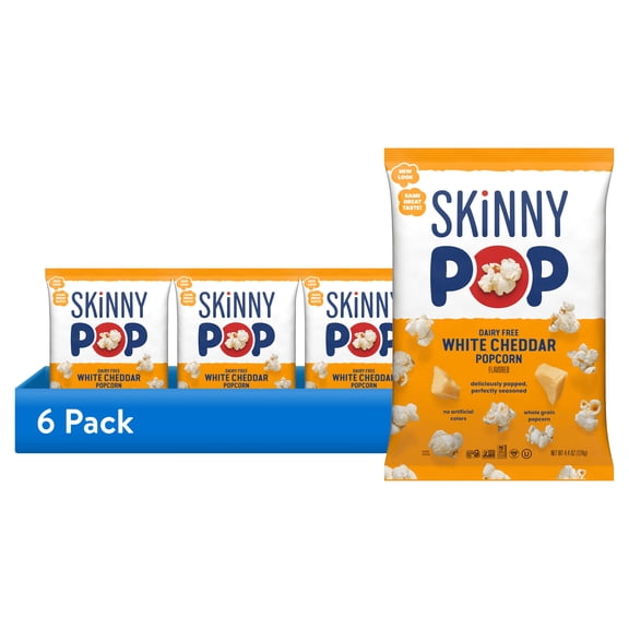 (6 pack) Skinnypop Popcorn Skinny Pop, White Cheddar, 4.4 oz