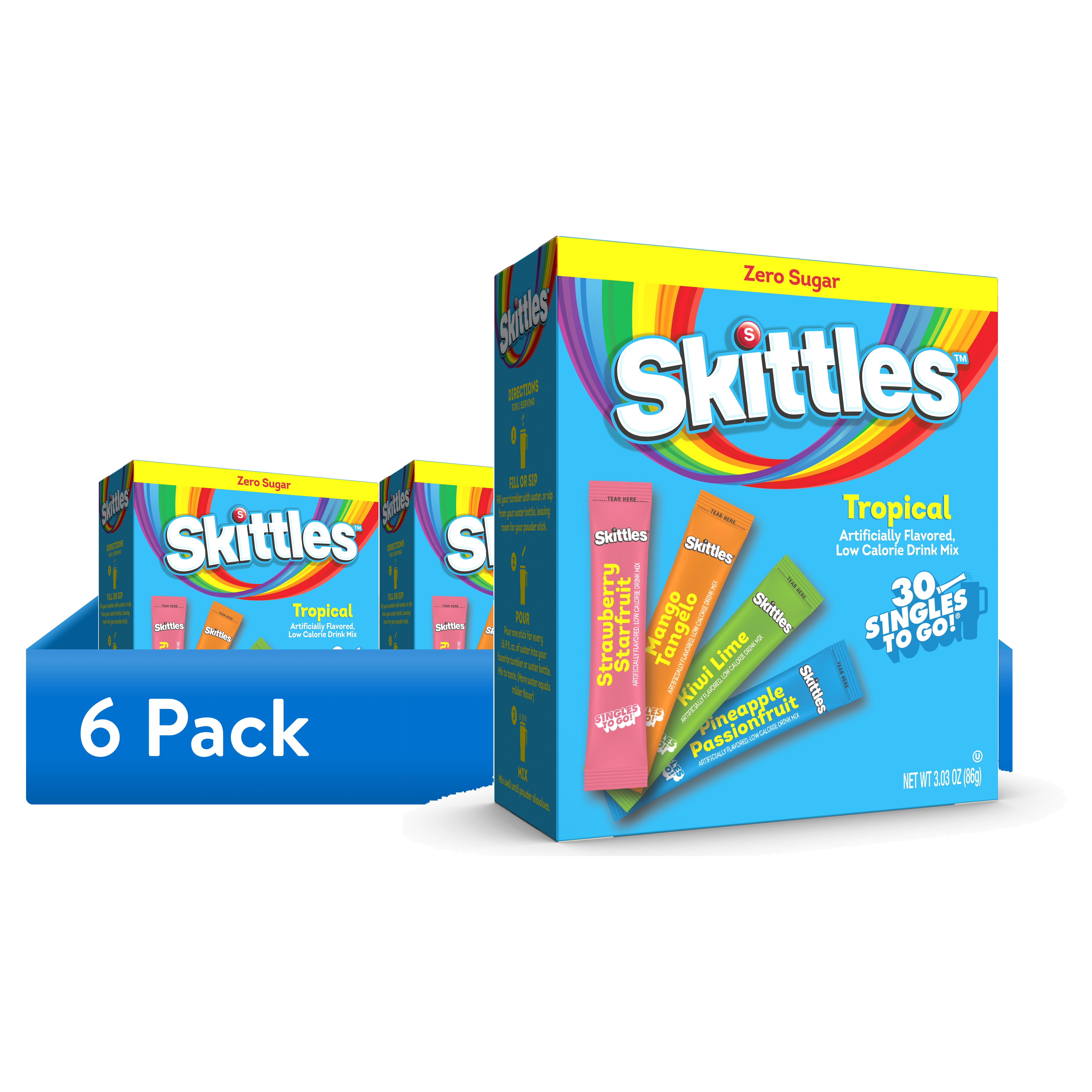 (6 pack) Skittles Zero Sugar Variety Pack Singles-to-Go Powdered Drink Mix, Tropical, 30 Count Packets
