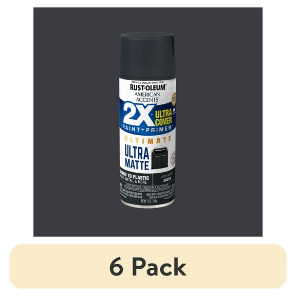 (6 pack) Slate, Rust-Oleum American Accents 2X Ultra Cover Ultra Matte Spray Paint-328399, 12 oz