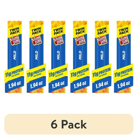 (6 pack) Slim Jim Smoked Meat Sticks, Mild Flavor, 11g Protein Per Serving, Twin Pack, 1.94 oz.
