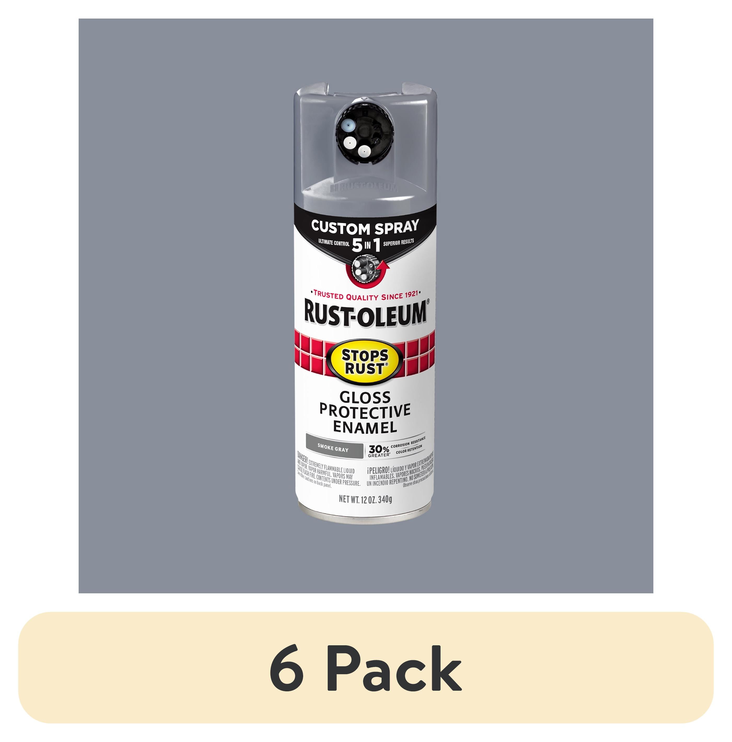 (6 pack) Smoke Gray, Rust-Oleum Stops Rust Custom Sprays 5 in 1 Gloss Spray Paint-376897, 12 oz