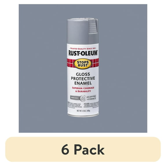 (6 pack) Smoke Gray, Rust-Oleum Stops Rust Protective Enamel Gloss Spray Paint-7786830, 12 oz
