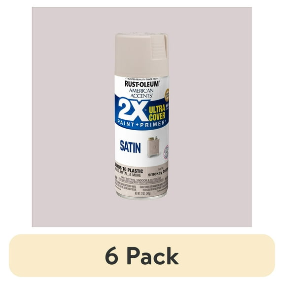 (6 pack) Smoky Beige, Rust-Oleum American Accents 2X Ultra Cover Satin Spray Paint-327934, 12 oz