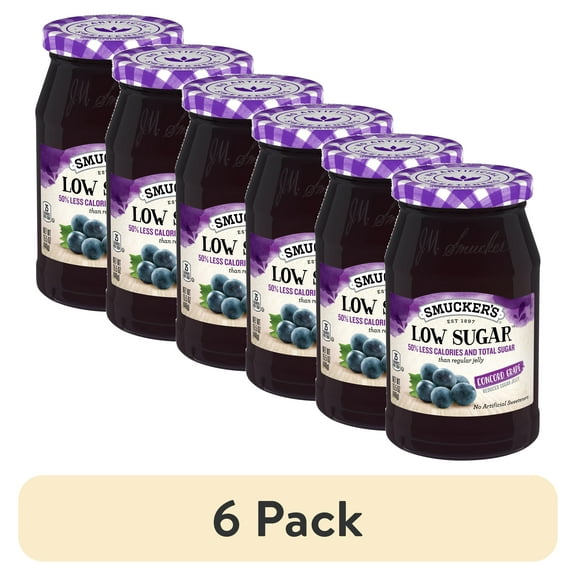 (6 pack) Smucker's Low Sugar Reduced Sugar Concord Grape Jelly, 15.5 Ounces