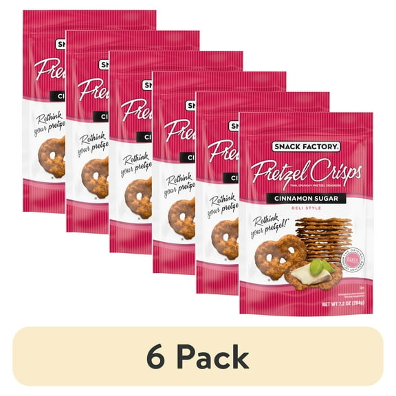 (6 pack) Snack Factory Pretzel Crisps, Cinnamon Sugar, 7.2 oz