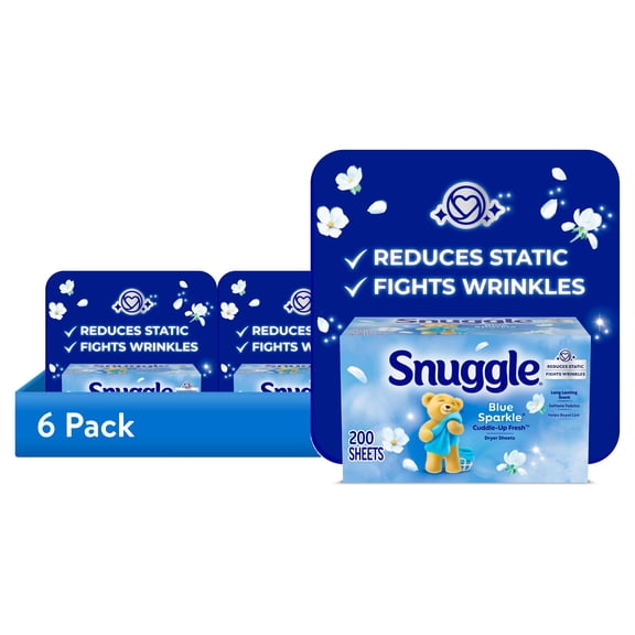 (6 pack) Snuggle Fabric Softener Dryer Sheets, Blue Sparkle, 200 Count