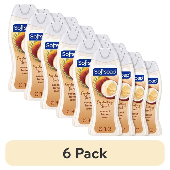 (6 pack) Softsoap Exfoliating Body Wash, All Skin Types, Coconut Butter, 20 fl oz Bottle, 4 Pack