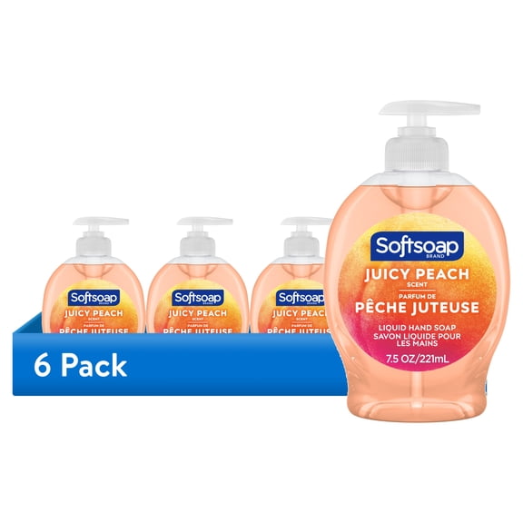 (6 pack) Softsoap Liquid Hand Soap, Kitchen and Bathroom Hand Soap, Juicy Peach, 7.5 Fluid Ounce Bottle
