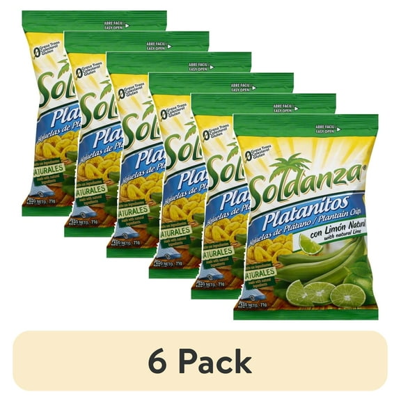 (6 pack) Soldanza Plantain Chips Lime, 2.5 oz