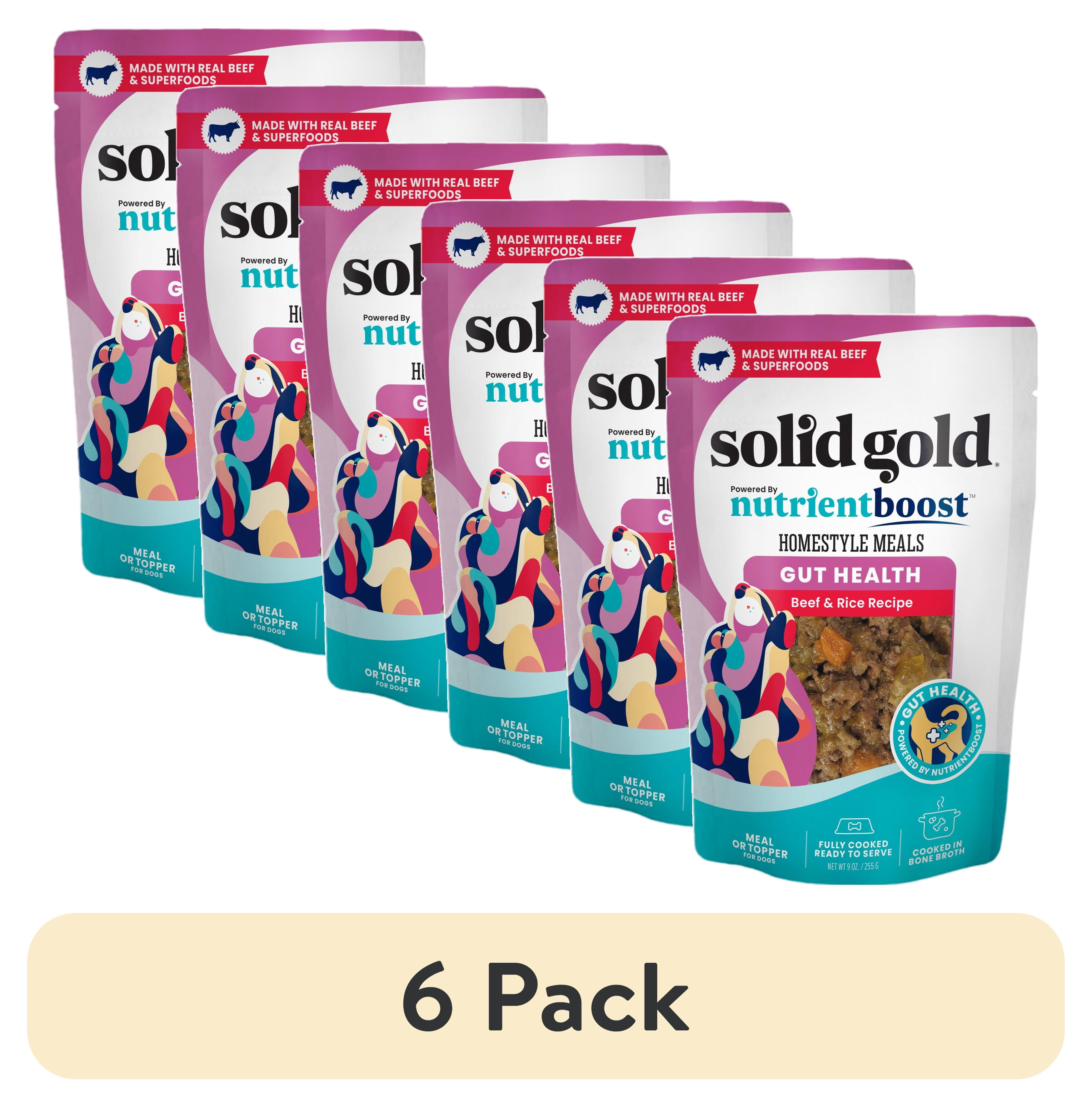 (6 pack) Solid Gold Homestyle Meals, Meal Topper for Dogs to Support Gut Health, Beef & Rice 9oz Pouch