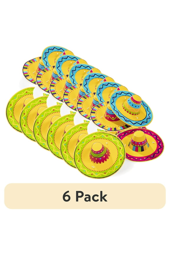 (6 pack) Multicolor Sombrero Paper Party Hats, 5", 4 Count, by Way To Celebrate