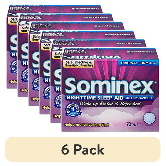 (6 pack) Sominex Original Formula Night-Time Sleep Aid Tablets, 72 Count
