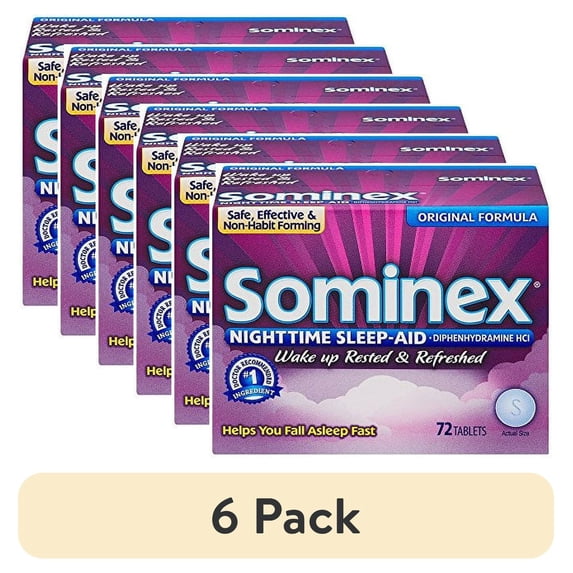 (6 pack) Sominex Original Formula Night-Time Sleep Aid Tablets, 72 Count