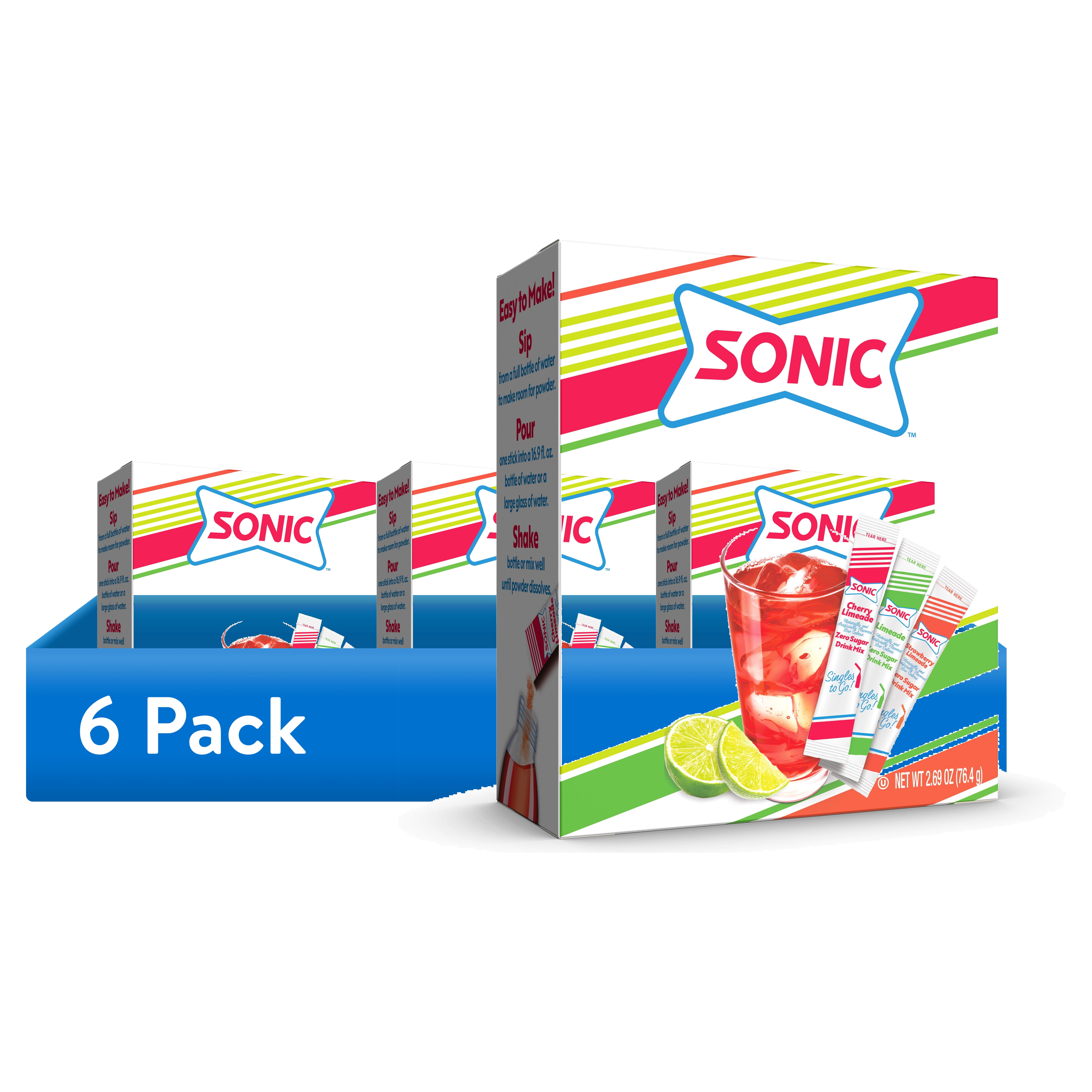 (6 pack) Sonic Limeade Sugar-Free Variety Pack Singles to Go Powdered Drink Mix, 30 Count Packets