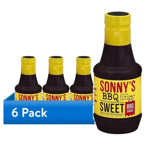 (6 pack) Sonny's Franchise Sweet BBQ Sauce - The Final Touch to Perfect Barbeque, 21 oz Bottle