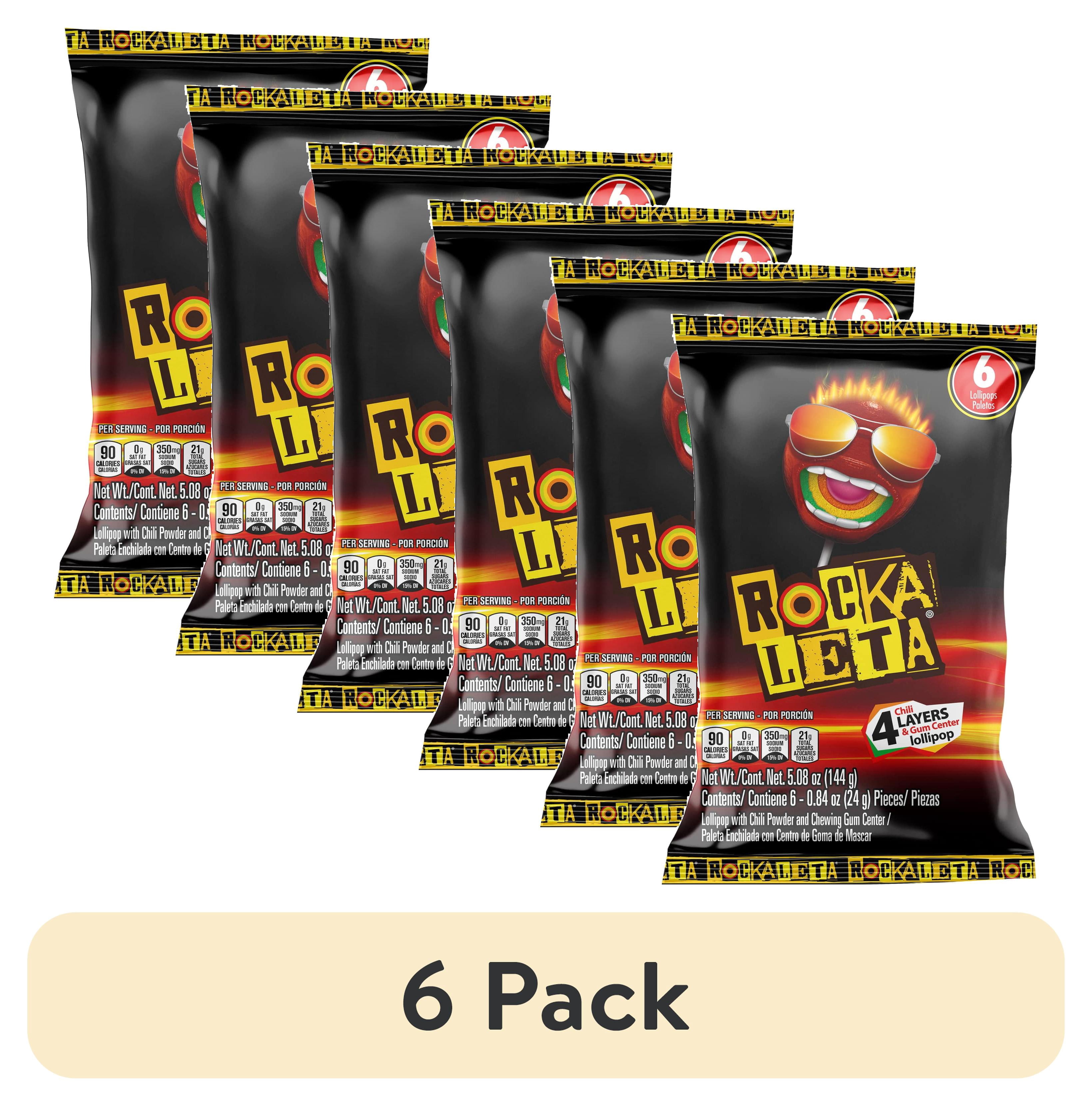 (6 pack) Sonric's Rockaleta Lollipops, Mexican Lollipop with Bubble Gum Center, 6 Ct