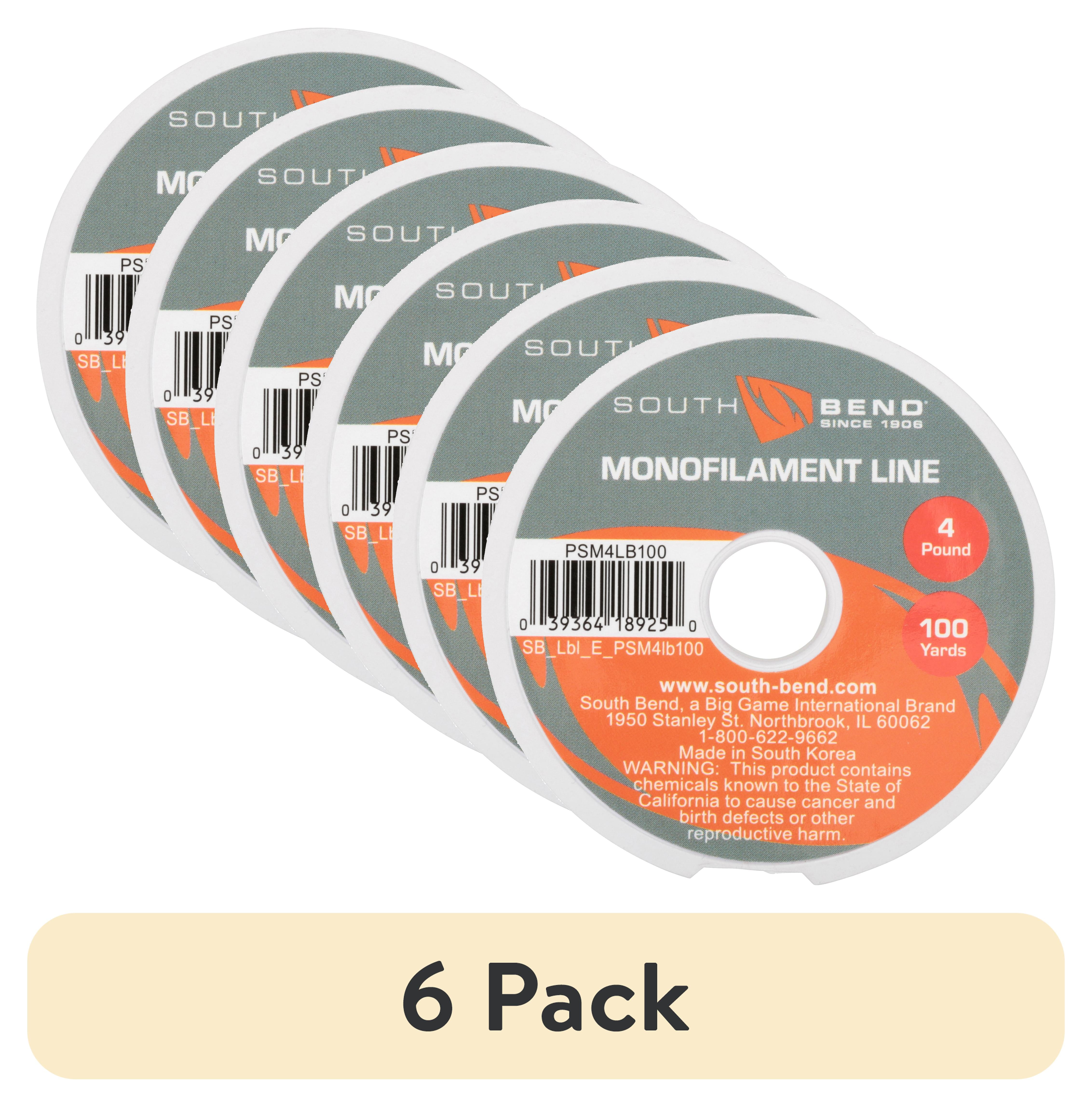 (6 pack) South Bend PSM4LB100 Pony Spool Mono Fishing Line, 4 lb, 100 ...