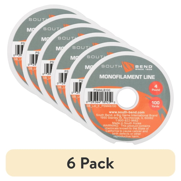 (6 pack) South Bend PSM4LB100 Pony Spool Mono Fishing Line, 4 lb, 100 yd