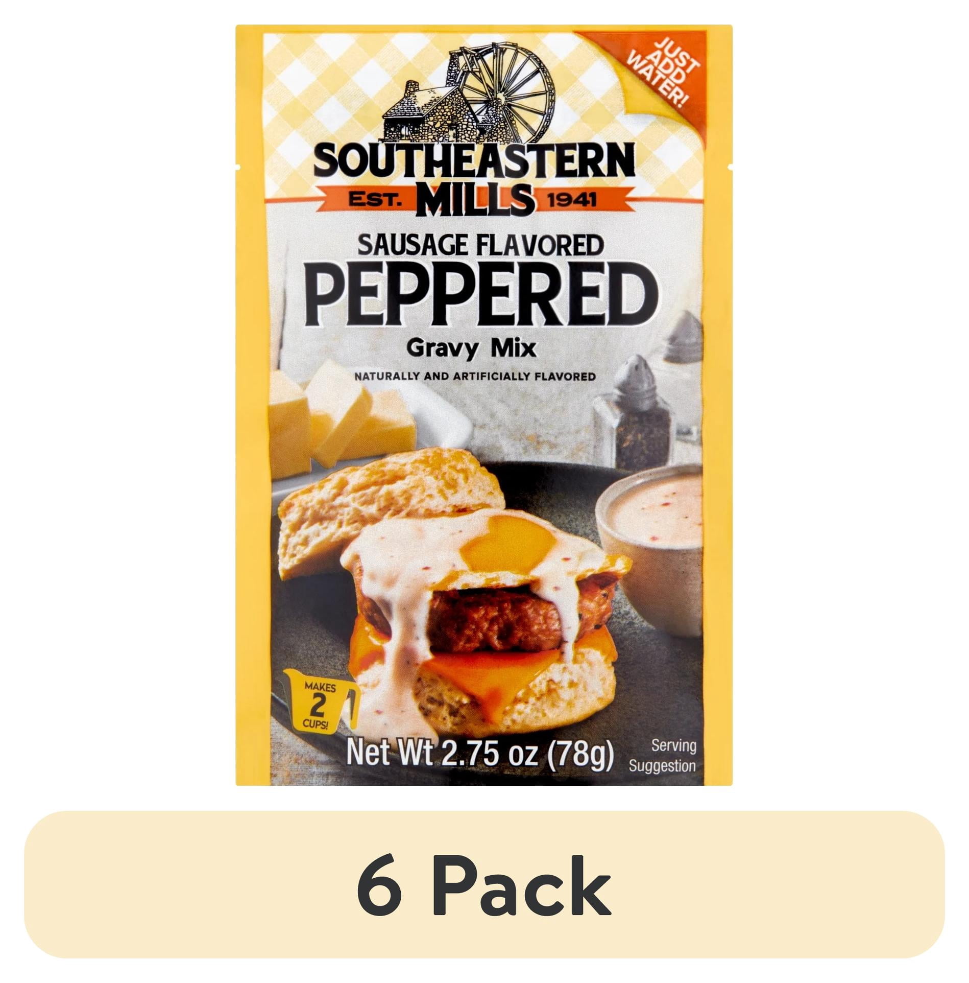 (6 pack) Southeastern Mills Peppered Gravy Mix with Sausage Flavor, 2.75 oz Pouch – Hearty, Southern-Style Gravy for Biscuits and More