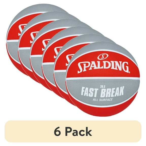 (6 pack) Spalding Fast Break All Surface Red/Silver Basketball 28.5"