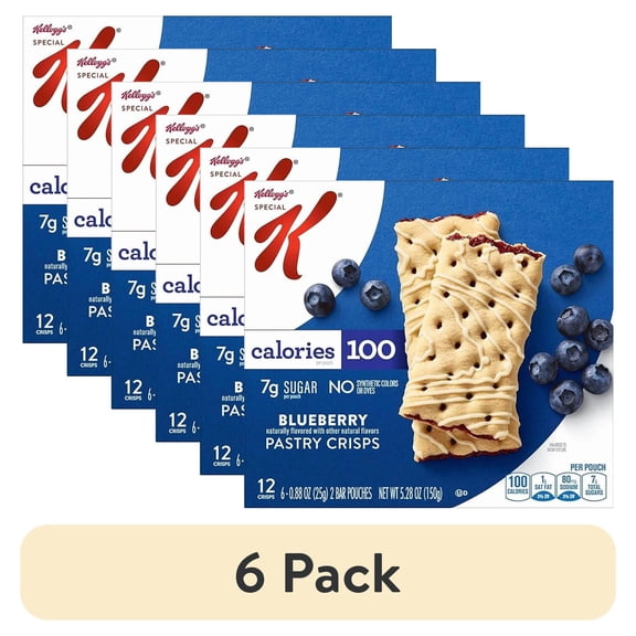 (6 pack) Special K Pastry Crisps, 100 Calorie Snacks, Breakfast Bars, Blueberry, 5.28oz Box (12 Crisps)