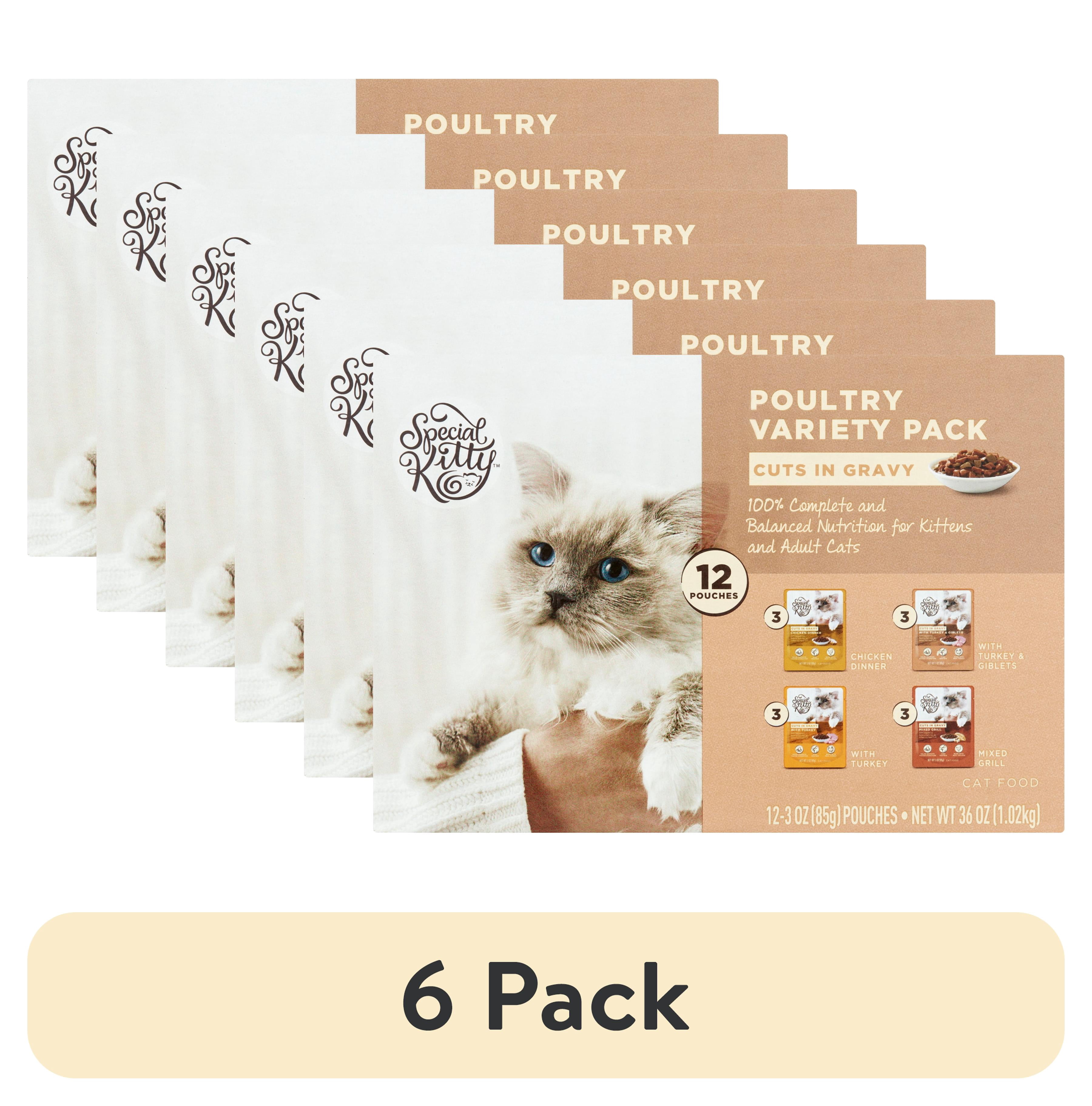 (6 pack) Special Kitty Chicken Dinner & Turkey & Giblets & Mixed Grill Cuts in Gravy Wet Cat Food Poultry Variety Pack, 3 oz Pouches, 12 Pack