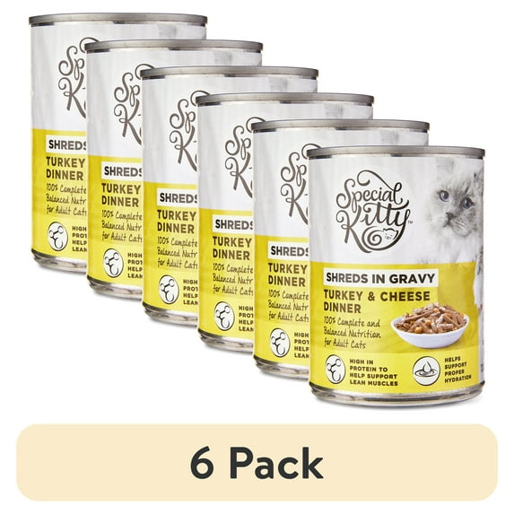 (6 pack) Special Kitty Shreds in Gravy Turkey & Cheese Dinner Wet Cat Food, 13 oz Can